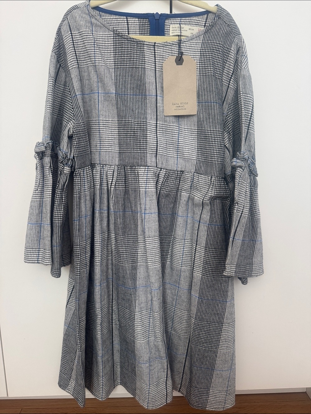 Zara plaid dress with sleeve bows girls nwt